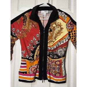 Joseph Ribkoff Shirt Womens Size 8 Patchwork Mix Ruched Zip Up Cardigan